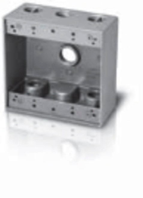Westgate Manufacturing 3/4 inch trade size metal electrical box, featuring 4 outlet holes for wiring and mounting.