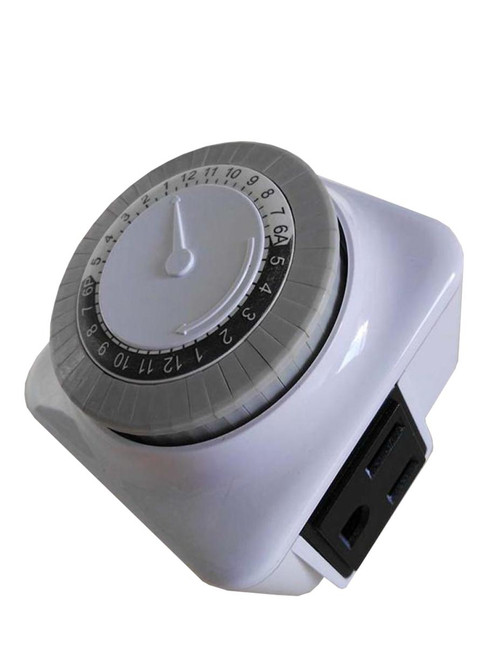 Westgate Manufacturing 24-Hour 3-Prong Mechanical Plug, white timer switch with dial and numbered hours for electrical control.