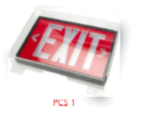 Westgate Manufacturing SQUARE PC, vandal/environmental shield emergency exit sign with red background and white \'EXIT\' text.
