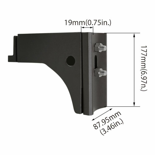 SLG Lighting Square and Round Pole Mount, 6.97 x 8.578 x 2.55 inches OD, Dark Bronze, product image showing dimensions and mounting hardware with measurements and overall size details.