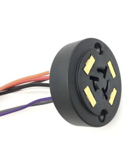 SLG Lighting 7-Pin receptacle, circular black electrical connector with colored wires attached.