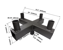 Low Profile Steel Bullhorn, with 4 Fixture Tenons, 90 Degree, 24" Arm Spread, Fixture Tenon 2 3/8”, Pole Mounting 2 3/8”, Bronze