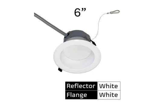 Commercial Retrofit Downlight, 6in, Lumen and CCT Select, 120-277V, Dimmable TRIAC/ELV & 0-10V, White Reflector, White Flange