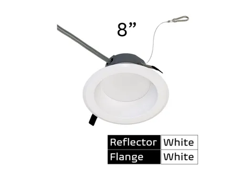 Commercial Retrofit Downlight, 8in, Lumen and CCT Select, 120-277V, Dimmable TRIAC/ELV & 0-10V, White Reflector, White Flange