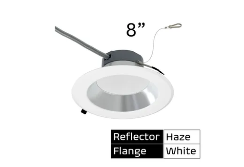 Commercial Retrofit Downlight, 8in, Lumen and CCT Select, 120-277V, Dimmable TRIAC/ELV & 0-10V, Haze Reflector, White Flange