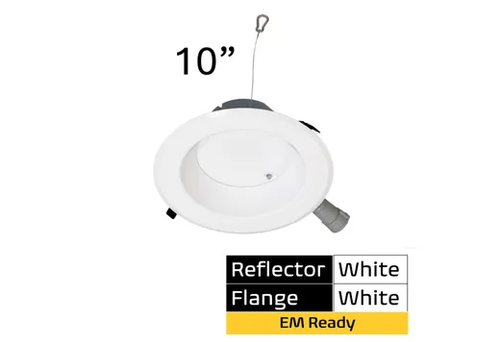 Commercial Retrofit Downlight, 10in, Emergency Battery Ready, Lumen and CCT Select, 120-277V, Dimmable TRIAC/ELV & 0-10V, White Reflector, White Flange