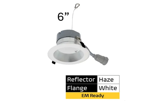 Commercial Retrofit Downlight, 6in, Emergency Battery Ready, Lumen and CCT Select, 120-277V, Dimmable TRIAC/ELV & 0-10V, Haze Reflector, White Flange