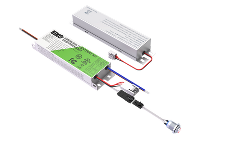 EiKO Emergency Battery Kit Internal 8W, 120-347VAC 50-300VDC, High Temp 140°F, CEC Compliant