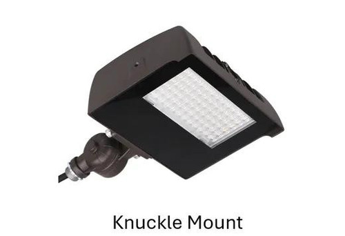 Halco LED Sektor Floodlight Bronze with Lens Shift Technology, featuring adjustable lumen output (1950-4440 lumens), color temperature options (3K, 4K, 5K), beam angles (55°, 75°, 90°), and integrated photocell, mounted with knuckle and trunnion for versatile outdoor lighting.