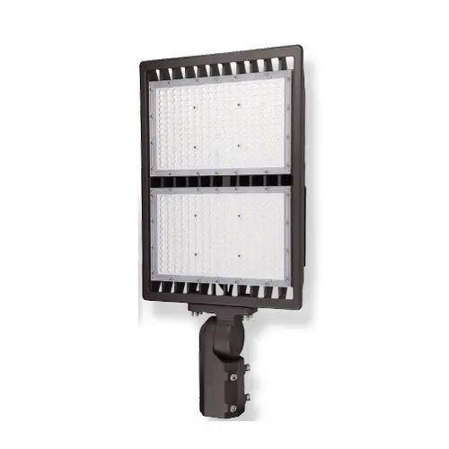 Halco SFL-300-50-U-TR-SPD 34914 SekTor Flood 300W 5K UNV 120 277 Trunnion Mount Surge Protection Device, outdoor LED flood light with dual LED panels and a trunnion mount for outdoor lighting and surge protection.