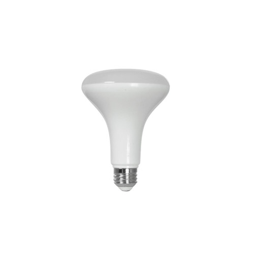 Eiko 10W 850LM BR30 Plastic 80CRI 2700K Dimmable E26, energy-efficient LED light bulb with a white plastic exterior and standard E26 screw base.