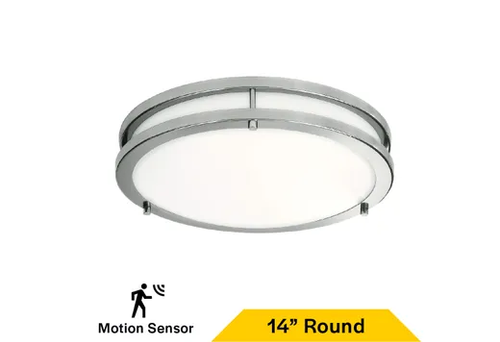 Flush Mount Brushed Nickel Double Ring 14" Selectable CCT 27/30/35/40/50K 21W 1700LM 120V TRIAC Dimming Plastic Lens with Microwave Motion Sensor - 90276