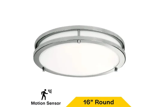 Flush Mount Brushed Nickel Double Ring 16" Selectable CCT 27/30/35/40/50K 25W 1750LM 120V TRIAC Dimming Plastic Lens with Microwave Motion Sensor - 90277