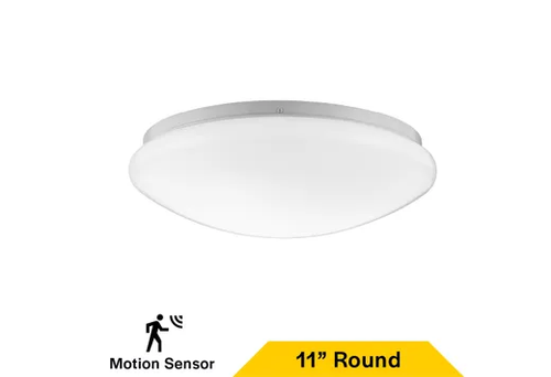 Flush Mount White Mushroom 11" Selectable CCT 27/30/35/40/50K 15W 1250LM 120V TRIAC Dimming Plastic Lens with Microwave Motion Sensor - 90278