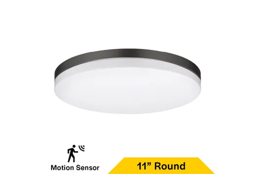 Flush Mount Black Trim Slim Drum 11" Selectable CCT 27/30/35/40/50K 15W 1050LM 120V TRIAC Dimming White Plastic Lens with Microwave Motion Sensor - 90328