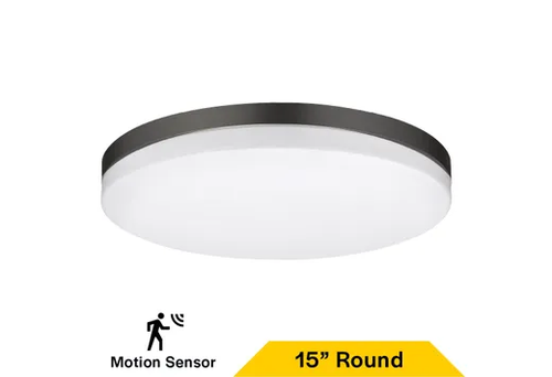Flush Mount Black Trim Slim Drum 15" Selectable CCT 27/30/35/40/50K 25W 1900LM 120V TRIAC Dimming White Plastic Lens with Microwave Motion Sensor - 90330