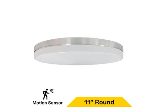 Flush Mount Brushed Nickel Trim Slim Drum 11" Selectable CCT 27/30/35/40/50K 15W 1250LM 120V TRIAC Dimming White Plastic Lens with Microwave Motion Sensor - 90331