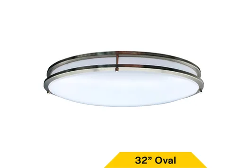 Flush Mount Large Oval Brushed Nickel Double Ring 32" Selectable CCT 27/30/35/40/50K 50W 3900LM 120V TRIAC Dimming White Plastic Lens - 90335