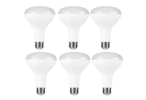 Halco 8BR30-FL-LED-830-DIM-ES-6-PK LED BR30 8W Flood Dimming 80+ CRI 3000K White Housing Light Bulbs, six-pack of energy-efficient floodlight LED bulbs with dimming feature for residential or commercial use.