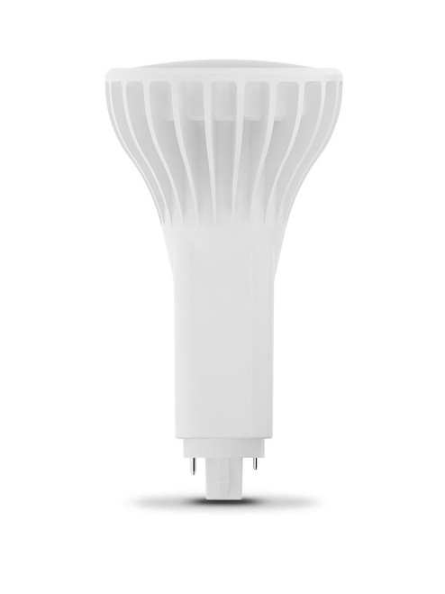 Eiko 17W 2000lm PLC Type A Plastic 80CRI 3000K Ballast Dependent Vertical G24q Light Bulb, white plastic bulb with vertical fins for heat dissipation.