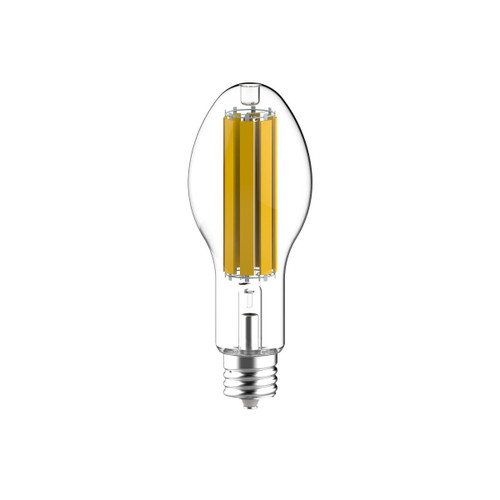 Eiko LED HID Replacement Filament Lamp 45W ED28 7500LM 80CRI 5000K 120-277V EX39, close-up of a clear glass bulb with yellow LED filament inside.