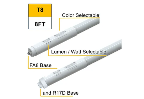 Halco LED T8 96in Color Selectable 3000K-6500K Double Ended Type B (Bypass) Lumen Selectable (3500-4400-5500/24W-32W-40W) with FA8 and R17D End Caps Non-Dimmable (DLC Listed for FA8 only)