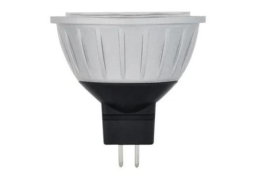 Halco LED MR16 Flood 2.5W 3000K Dimmable 40 Degree GU5.3 Base Damp Location Silver-Dark Gray 10-18V - 200 Lumen - 40000 hours - 80CRI, compact LED flood light bulb for indoor and outdoor lighting, energy-efficient and long-lasting, with a GU5.3 base and adjustable warm white illumination.