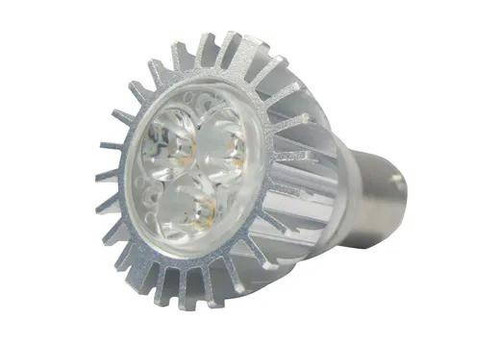 Halco LED MR11 Flood 3W 30 Degree 2700K BA15D Base 10-15V - 230 Lumen - 40000 hours - 80CRI, LED spot light bulb with aluminum heat sink and multiple LED chips for focused lighting.