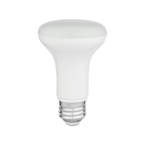 Eiko 7W 550LM BR20 Plastic 80CRI 3000K Dimmable E26 light bulb, front view showing white plastic housing and screw base.