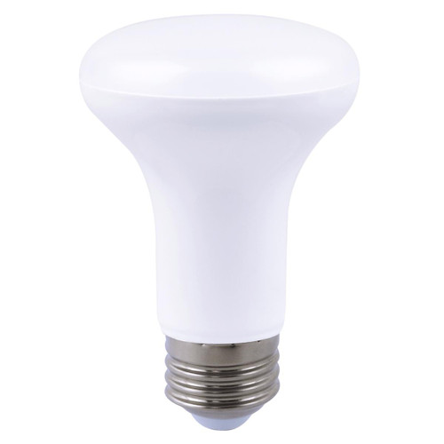 Eiko 7W 550LM BR20 Plastic 80CRI 4000K Dimmable E26, LED light bulb with a white plastic exterior and standard screw base.
