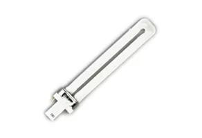 Halco CFL Single Tube 2 Pin T4 Bulb GX23 Base 13W 2700K Dimmable, image shows a white compact fluorescent lamp with a GX23 base.