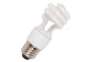 Halco CFL T2 Spiral T2 Bulb Medium (E26) Base 9W 2700K non-dimmable, close-up of the energy-efficient compact fluorescent light bulb with spiral design and standard screw base.