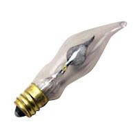 Halco CFTC3 2502 3W Flame CL Flicker 130V, close-up image of the flickering flame-style decorative light bulb with clear glass and a brass screw base.