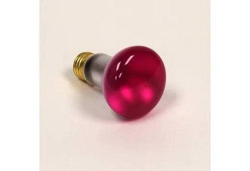 Halco R20 Reflector Flood Incandescent Bulb 50W 2700K Medium (E26) Base 130V Pink Dimmable, pink-colored reflector bulb on a plain white background.