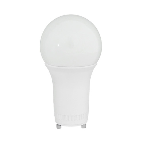 Eiko 9W 810LM A19 90CRI 3000K Plastic Frosted Dimmable GU24 light bulb, front view image showing frosted plastic cover and white base.