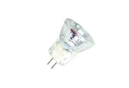 Halco MR8 Halogen Wide Flood with Lens 20W 12V 3000K GU4 Base, clear bulb with a reflective internal surface and two pin base for spotlighting, high CRI and dimmable.