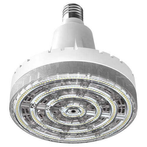 Eiko LED HID HIGH/LOW BAY REPLACEMENT 115W-15,500LM 5000K 80CRI NON-DIM EX39 120-277V, LED high and low bay industrial light with clear lens and integrated LEDs.