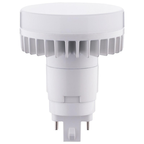 Eiko Type A/B Dual Mode Line Voltage & Electronic Ballast Compatible 4pin 12W-1100lm Vert G24q Base 80+ CRI 2700K, white LED light bulb with heat sink fins.