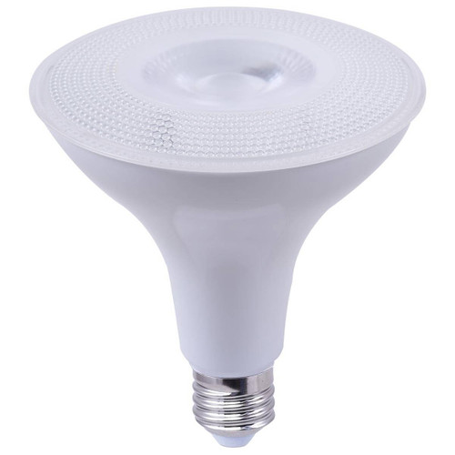 Eiko LED PAR38 Flood 40 Degree 15W - 1250lm Dimmable 3000K 80+CRI 120VAC E26, white LED flood light bulb with 40-degree beam angle and screw base.