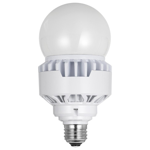 Eiko LED A23 HID Replacement 25W-3400LM 5000K 80CRI Non-Dim E26 120-277V, LED light bulb with a white base and frosted globe for energy-efficient lighting.