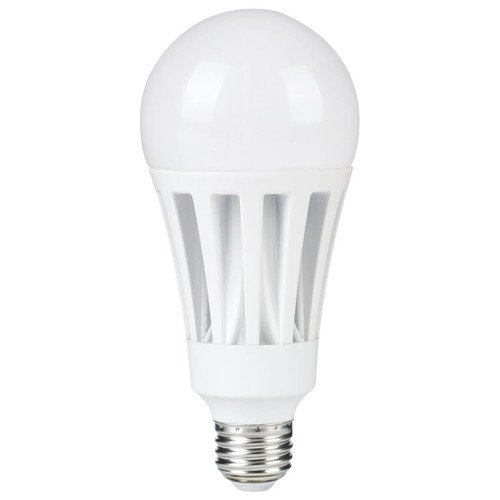 Eiko LED Litespan A23 Omni-Directional 29W-3050lm Enclosed 80+ CRI 5000K E26 light bulb, white, with a spherical top and a standard screw base.
