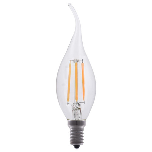 Eiko LED Advantage Filament BA11 320 Deg, 4W-400lm, Dimmable, 80CRI, 2700K, E12, 120VAC Clear - LED filament light bulb with clear glass, elongated shape, and visible LED filaments inside.