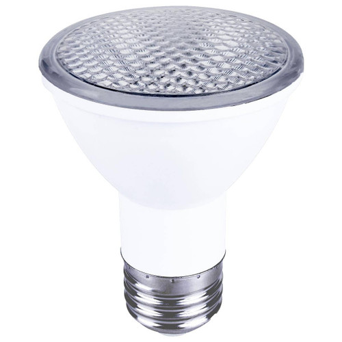 Eiko LED PAR20 6.5W-540lm Flood 40 Degree Dimmable 90+ CRI 3000K E26 T20 JA8, image of a white LED light bulb with a reflective, textured top surface and standard screw base for energy-efficient lighting.
