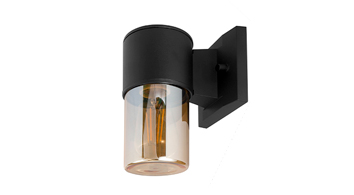 ASD Bulb Round 1-side Outdoor Wall Cylinder AMBER Series 1xE26 120V Amber Glass Black ETL