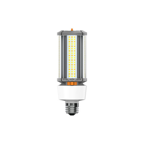 Eiko LED HID Corn Cob 27/18/12W 3915LM 80CRI 30/40/50K 120-277V E26, close-up image of energy-efficient LED bulb with adjustable color temperature switch.