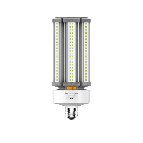 Eiko LED Corn Cob 54/45/36W 7830LM 80CRI 30/40/50K 120-277V E26, energy-efficient LED corn bulb with multiple LEDs, ideal for bright lighting in commercial and industrial settings.