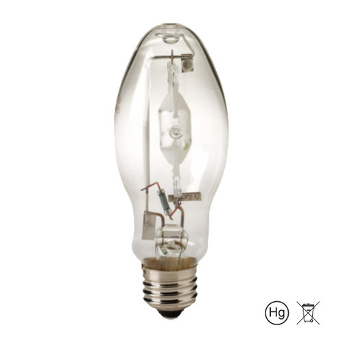 Eiko 175W ED-17 Medium Base Universal Burn, clear electric light bulb with internal filament and metal screw base.