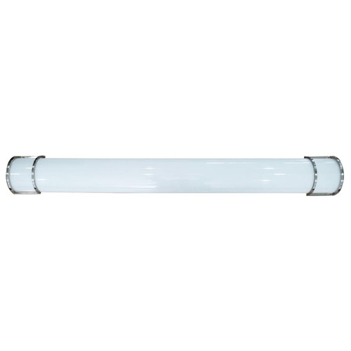Eiko Vanity Lenexa 4FT 4000L 55W 80CRI 30K 120V DIM Triac Nickel, LED vanity light with a sleek nickel finish and diffused white cover for modern bathroom lighting.