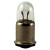Eiko 28V .04A T1-3/4 Midget Flange Base, illuminated miniature incandescent light bulb with clear glass dome and metal base.