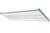 Westgate Manufacturing Multi Power 4th Generation of Linear High Bays, 500W, 5000K - LLHB4-500W-50K-D-480V, shown as a sleek, rectangular industrial lighting fixture with a white cover and metallic sides designed for commercial or industrial lighting applications.